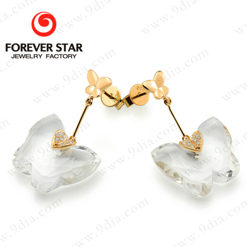 butterfly shape golden earring designs white crystal earring